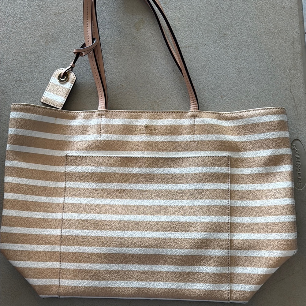 Kate Spade Beige and White Striped Tote